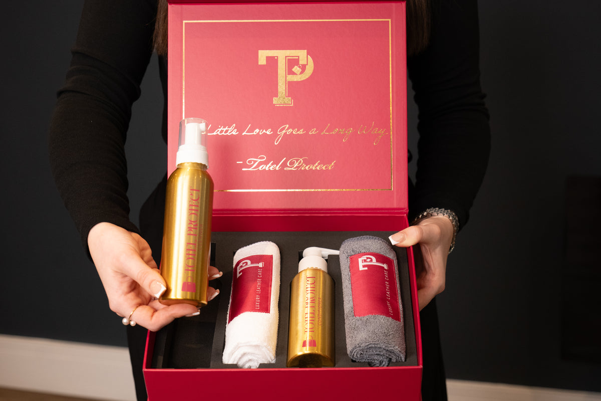 The Totel Protect Luxe Handbag Care Kit held in hand